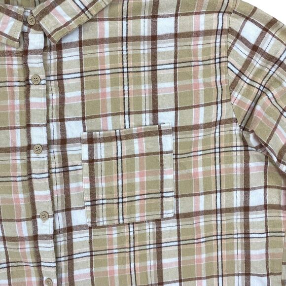 Cotton On Shirt Womens Large Tan Plaid Flannel Button Up Casual Outdoor Ladies - Picture 5 of 16